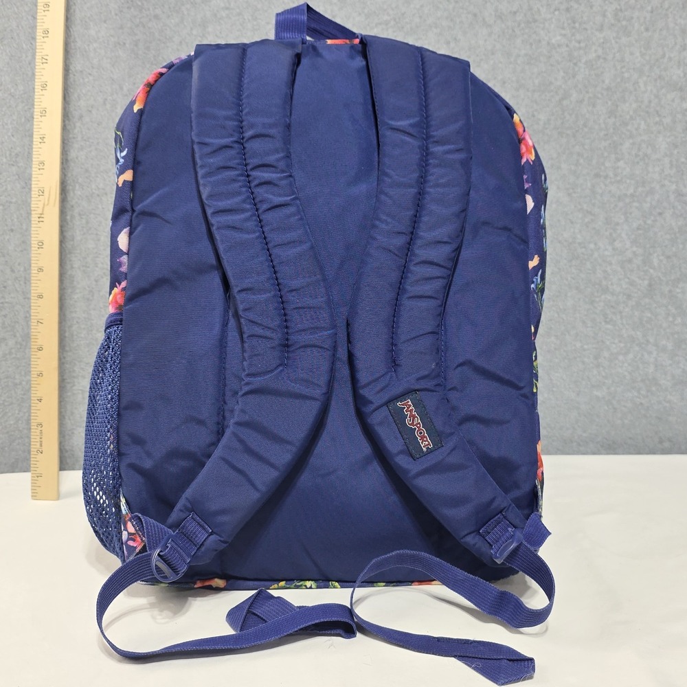 JanSport Big Student Blue Floral Backpack Polyester Zip Pockets - Picture 6 of 15